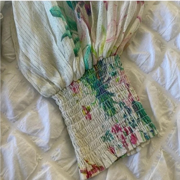 Hemant & Nandita botanical shimmer Zaina ruffle tiered mini dress - Picture 8 of 15